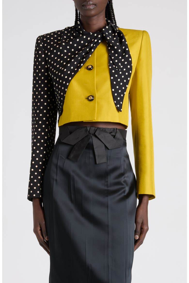 Contrast Silk Shantung Crop Jacket, Main, color, YELLOW