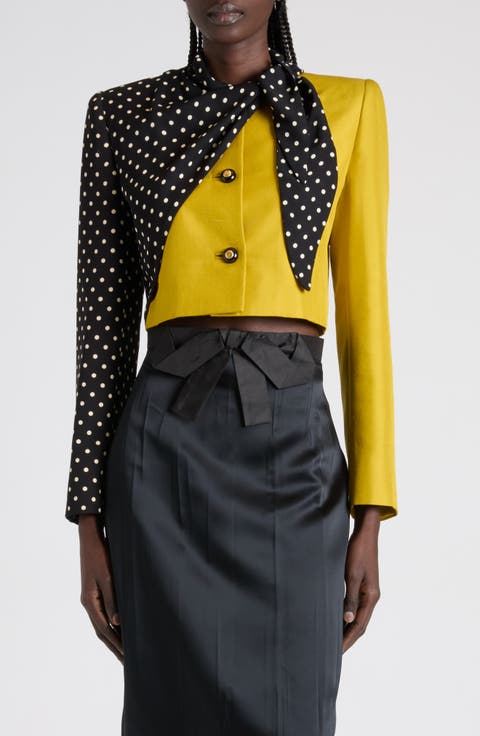 Contrast Silk Shantung Crop Jacket