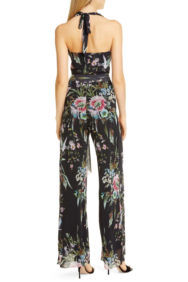 Floral Print Tulle Halter Jumpsuit, Alternate, color, NERO