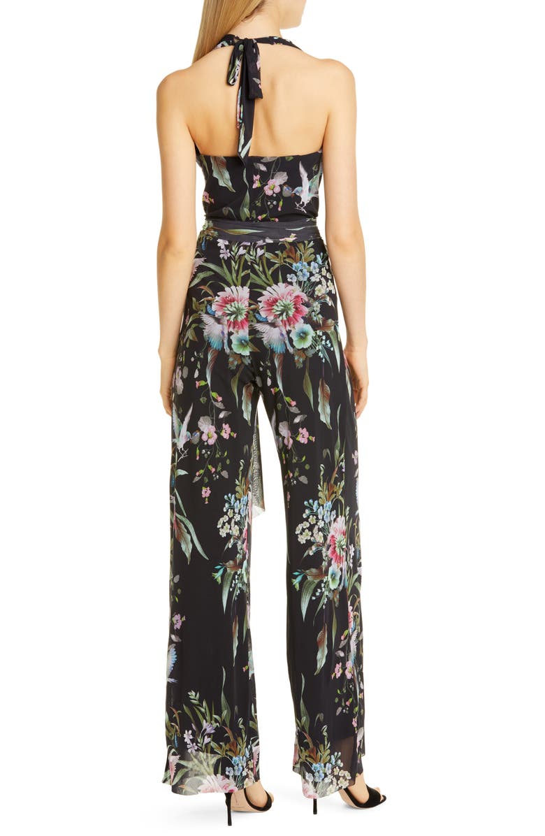 Fuzzi Floral Print Tulle Halter Jumpsuit, Alternate, color, 