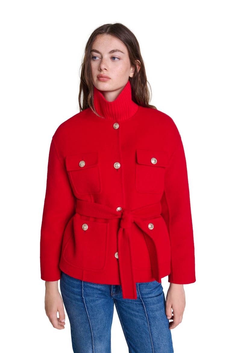Belted double-faced jacket, Main, color, Red