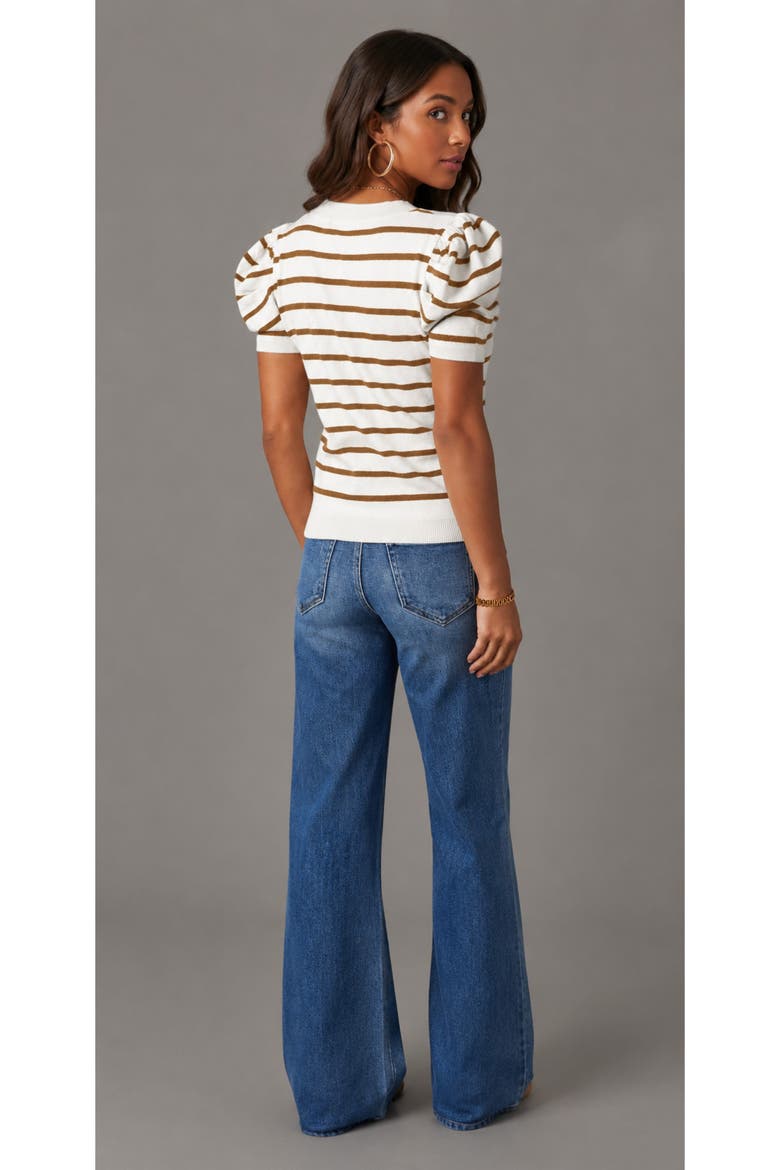 Striped Puff Sleeve Knit Top, Alternate, color, Brown