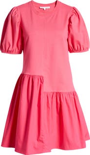 English Factory Puff Shoulder Mixed Media Minidress