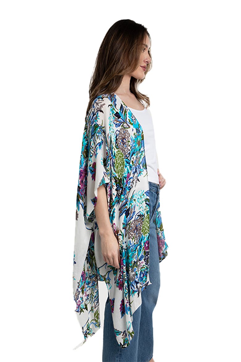 Floral Print Ruana, Alternate, color, WHITE