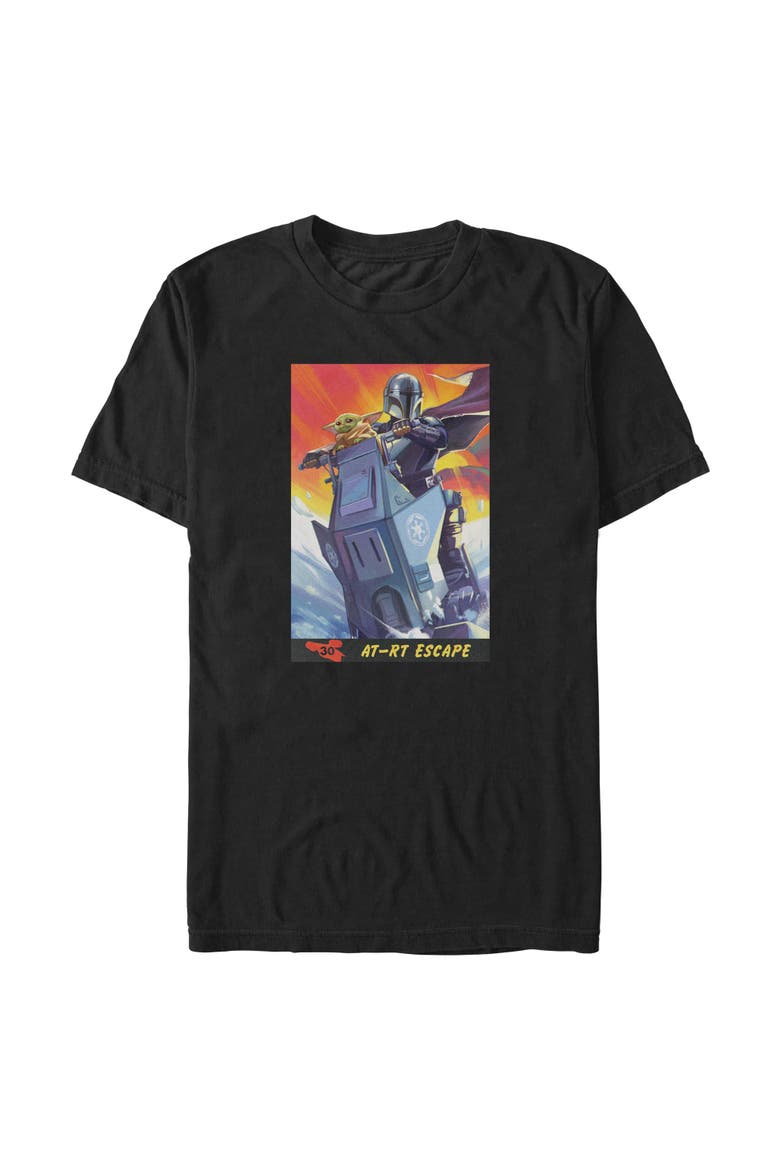 Mens Star Wars The Mandalorian and Grogu AT RT Escape Comic Art T Shirt, Main, color, Black
