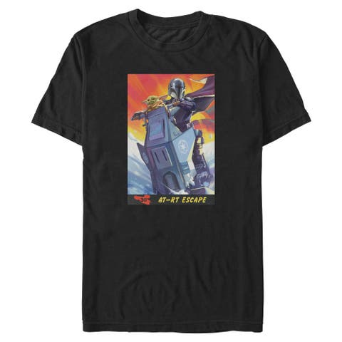 Mens Star Wars The Mandalorian and Grogu AT RT Escape Comic Art T Shirt