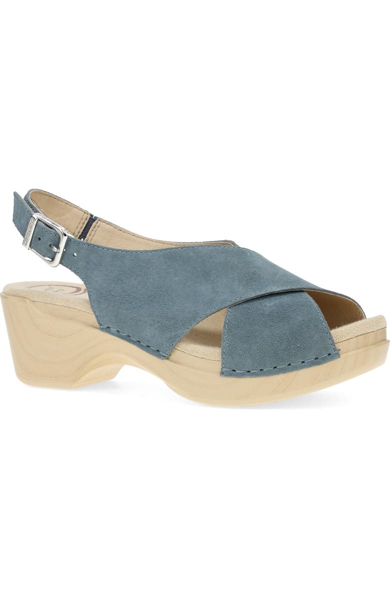 Dansko Sloane Slingback Platform Sandal, Main, color, Denim Suede