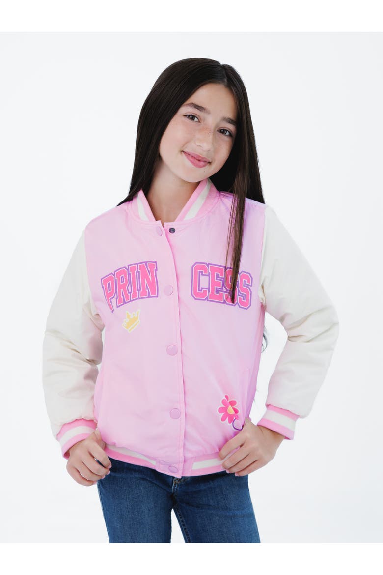 Princess Varsity Bomber Jacket, Alternate, color, Pastel Pink Princess
