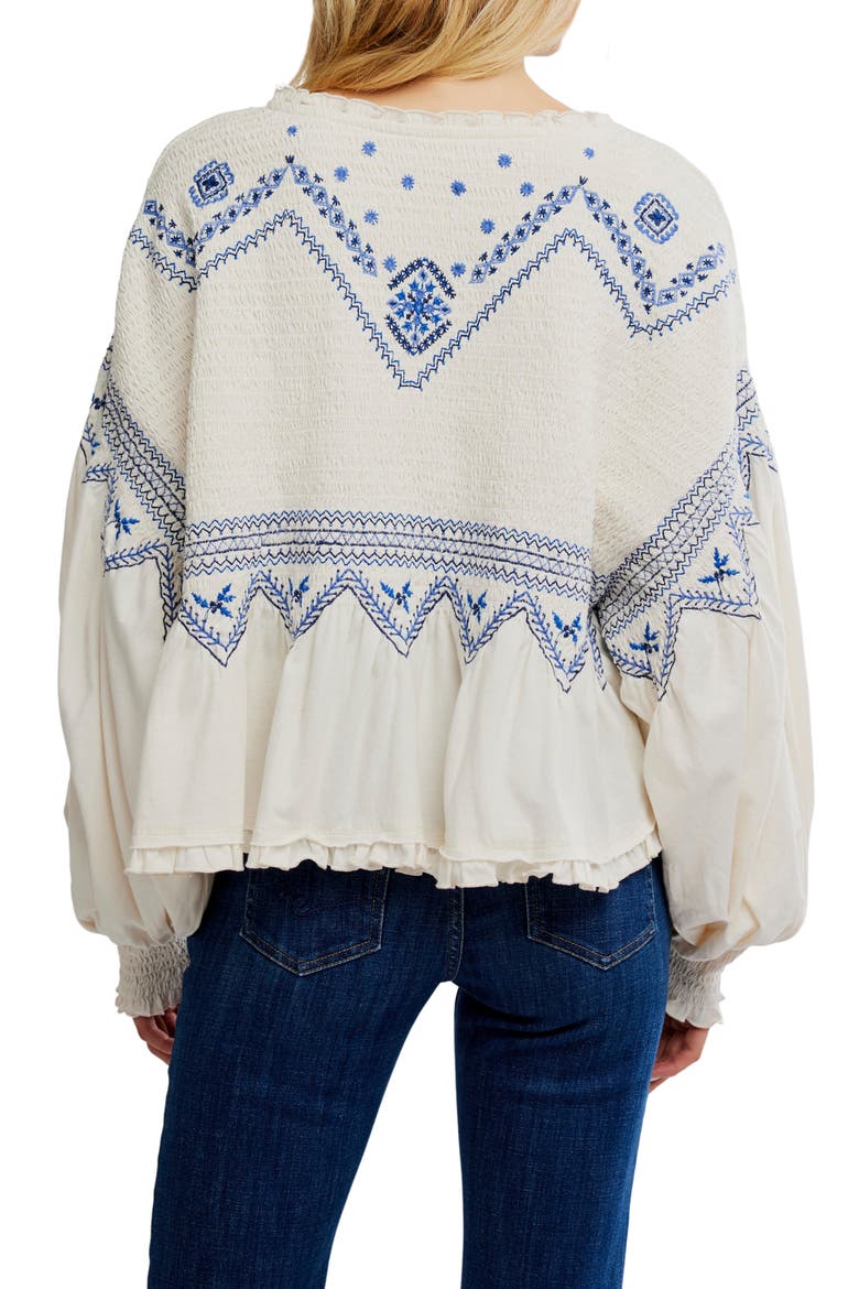 Holly Smocked Embroidered Top, Alternate, color, EGGNOG COMBO