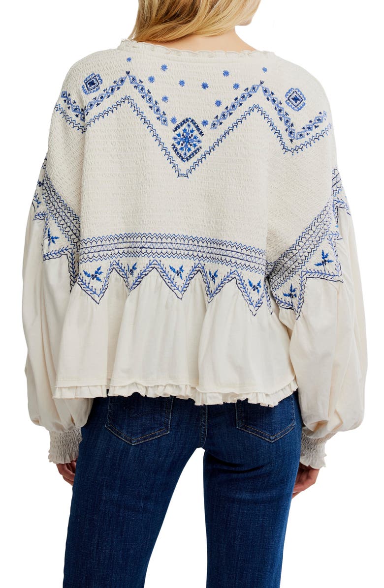 Free People Holly Smocked Embroidered Top, Alternate, color, Eggnog Combo
