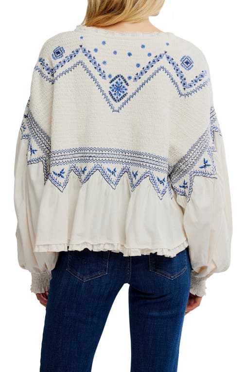 Free People Holly Smocked Embroidered Top In White