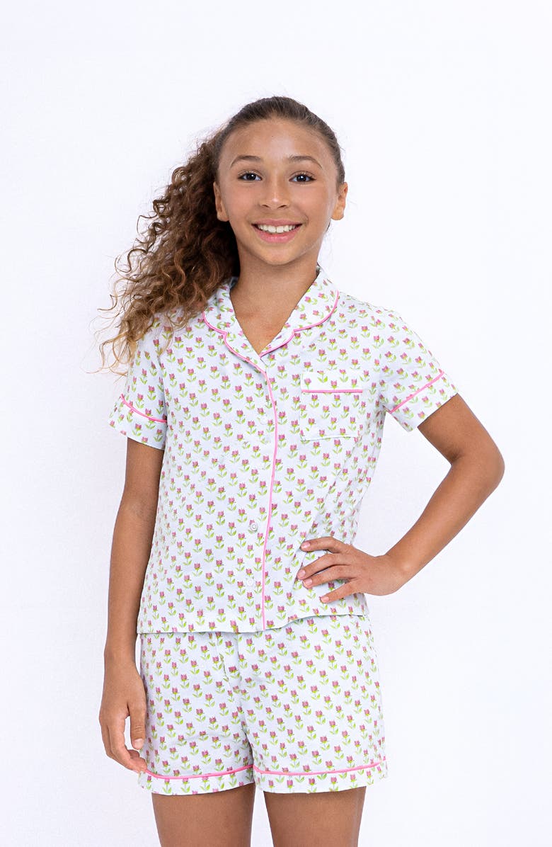 Preppy Goose Tulip Print Short Sleeve Jersey PJ, Alternate, color, White Multi