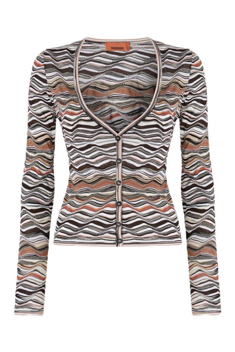 Buttoned Cardigan With Wave Pattern, Alternate, color, Beige & Brown