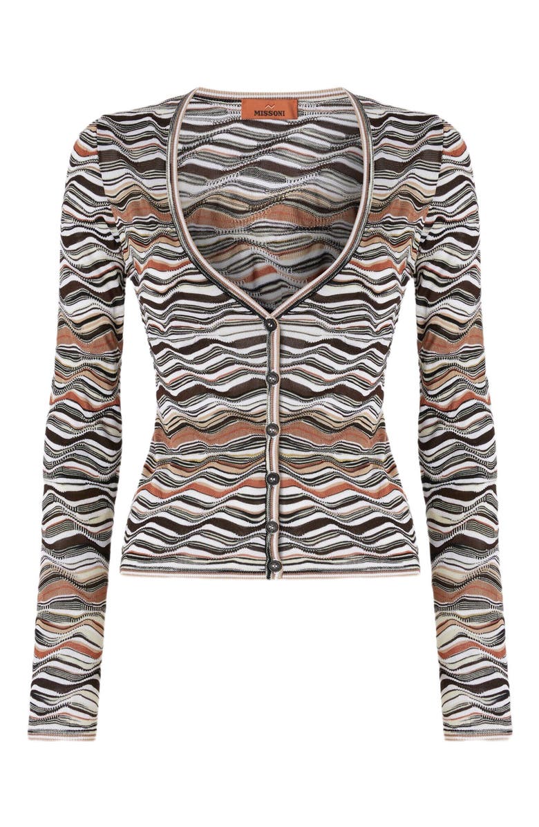 Missoni Buttoned Cardigan With Wave Pattern, Alternate, color, Beige & Brown