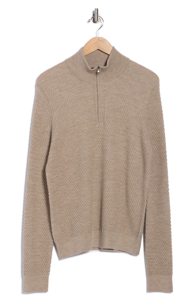 Bruno Magli Textured Merino Wool Quarter Zip Pullover, Alternate, color, Oatmeal