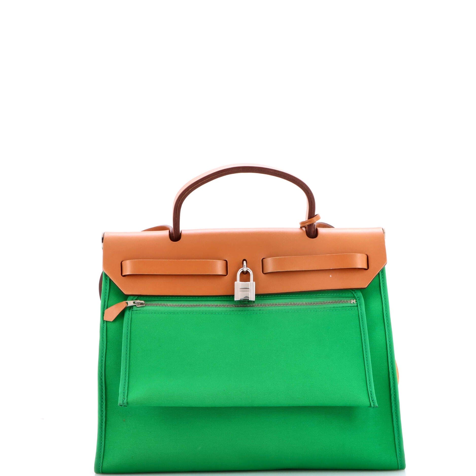 Pre-Owned Hermes Herbag Zip Leather and Toile 31, Alternate, color, Green