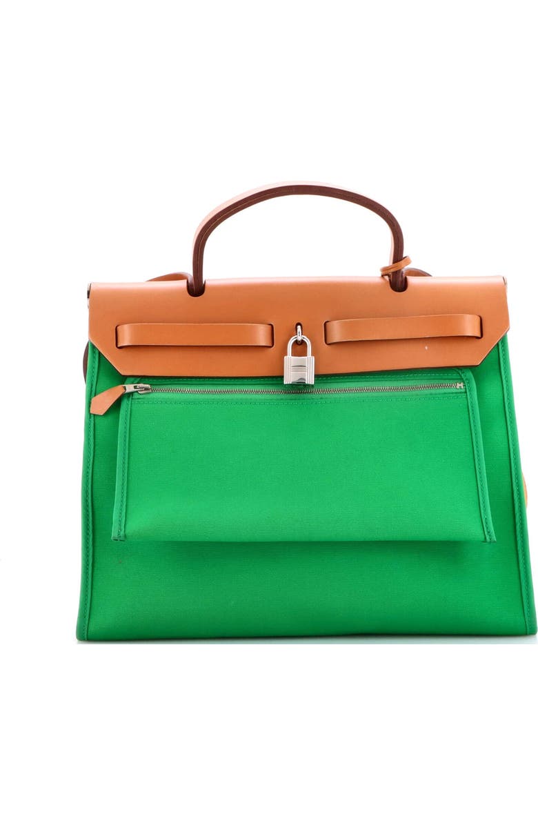 Pre-Owned Hermes Herbag Zip Leather and Toile 31, Alternate, color, Green