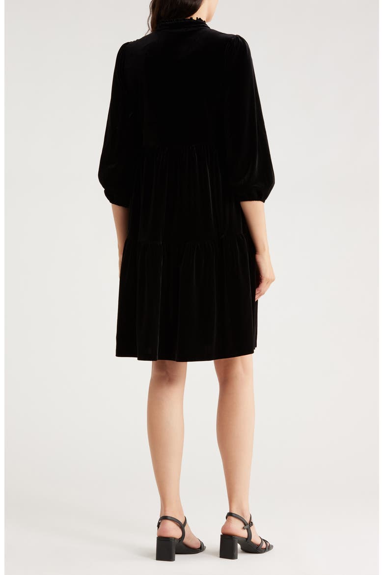 Puff Sleeve Tiered Velvet Dress, Alternate, color, BLACK