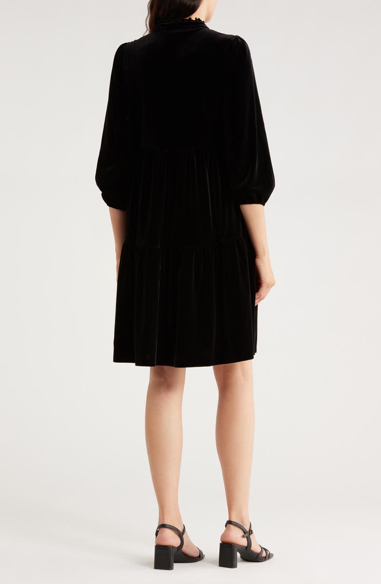 Vince Camuto Puff Sleeve Tiered Velvet Dress, Alternate, color, Black