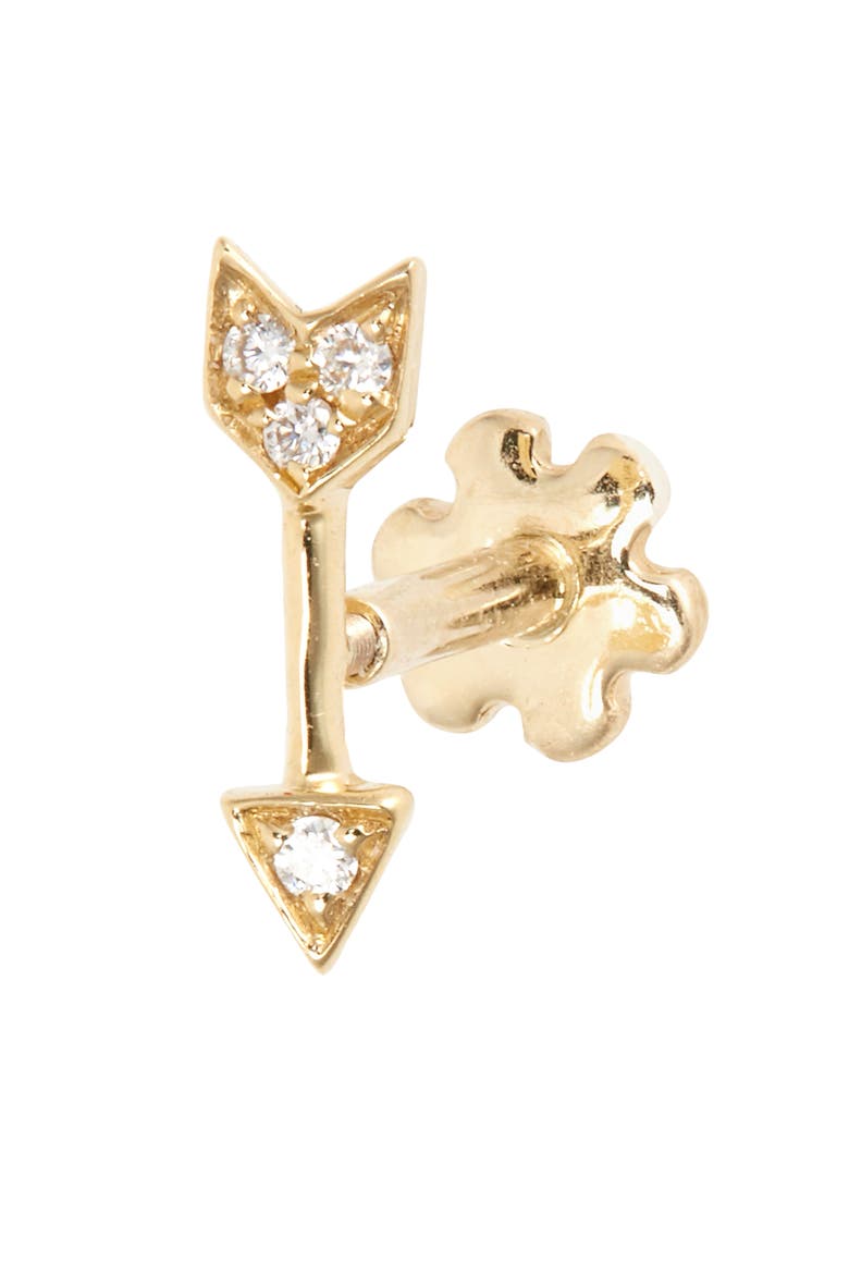 Diamond Arrow Single Threaded Stud Earring, Alternate, color, YELLOW GOLD