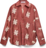 MANGO Embroidered Semisheer Button-Up Shirt