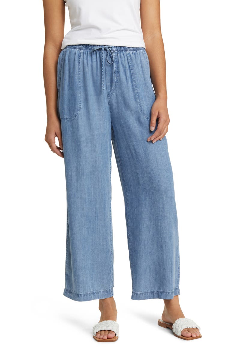 Inaya Chambray Drawstring Pants, Main, color, BLUE WASH