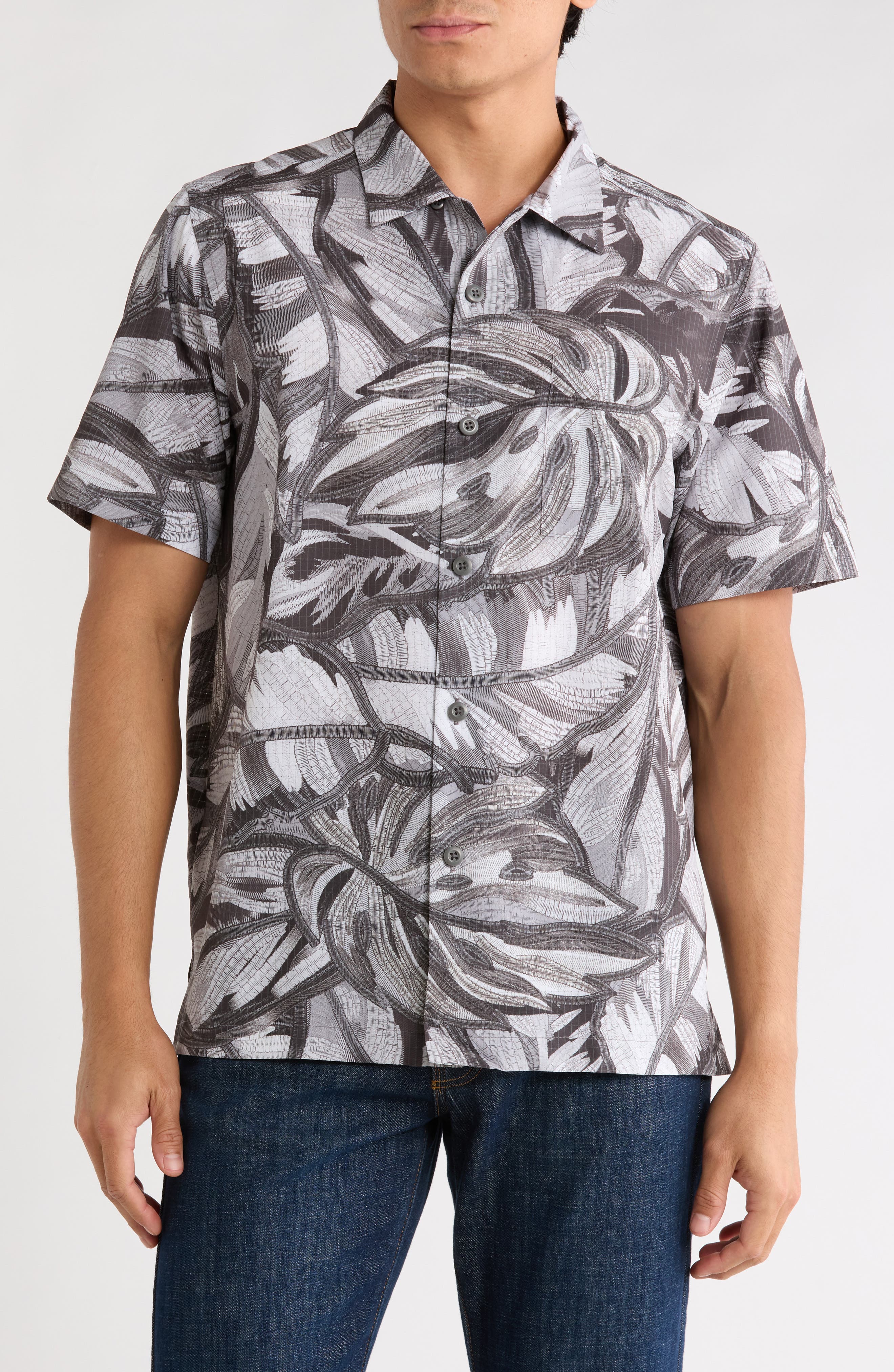 Bahama Coast Noir Fronds Short Sleeve Button-Up Shirt