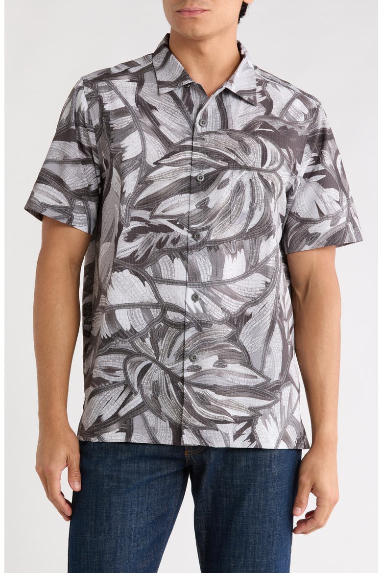 Bahama Coast Noir Fronds Short Sleeve Button-Up Shirt, Main, color, SHADOW