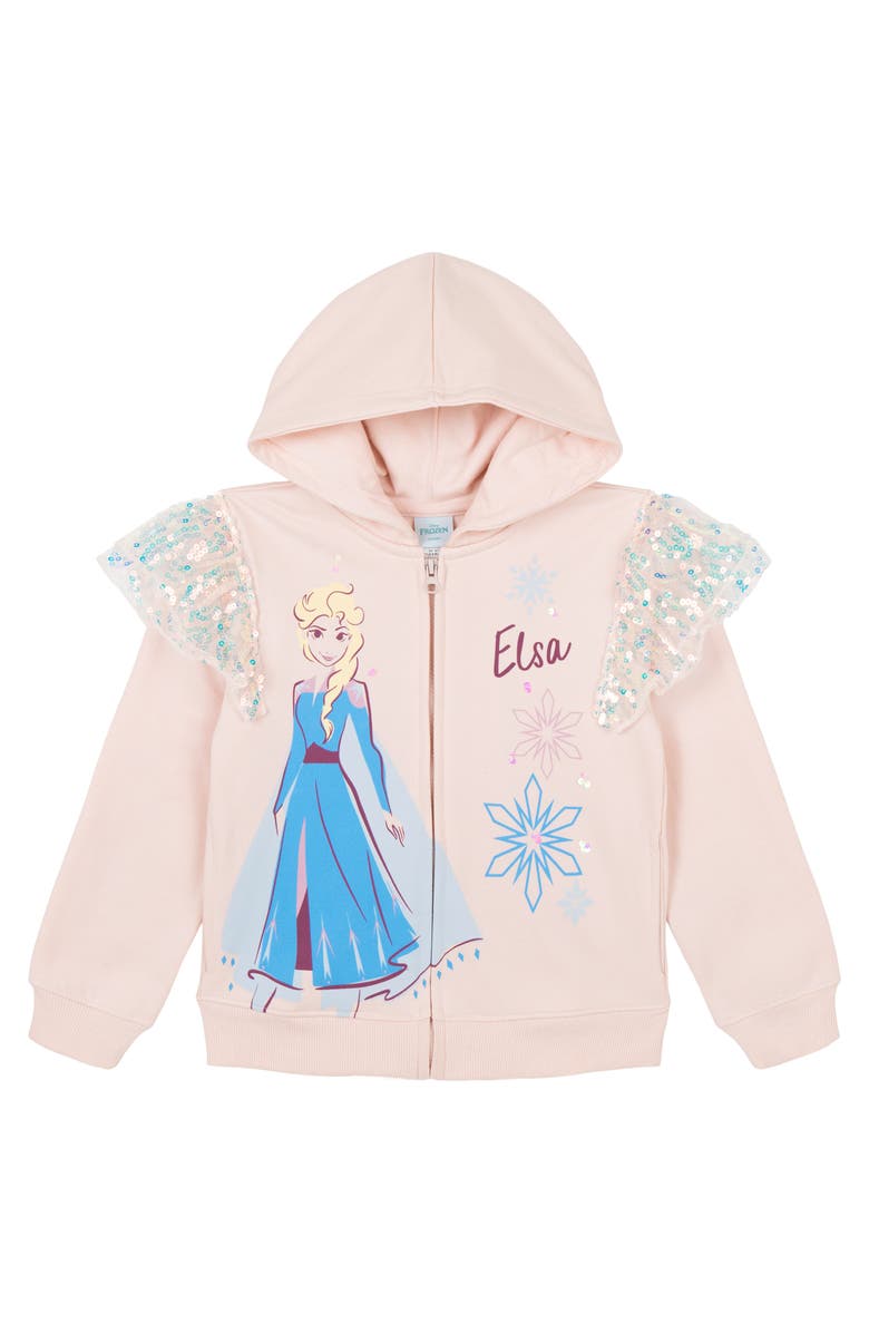Disney Frozen Queen Elsa Zip-Up Hooded Sweatshirt, Main, color, Elsa Peach