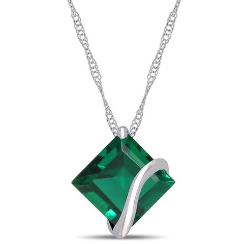 Gemstone Square Solitaire Necklace 10K