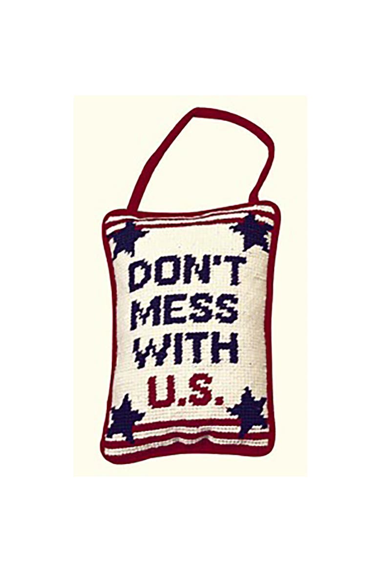 Don't Mess with US Needlepoint Throw Pillow, 5" x 8", Main, color, White