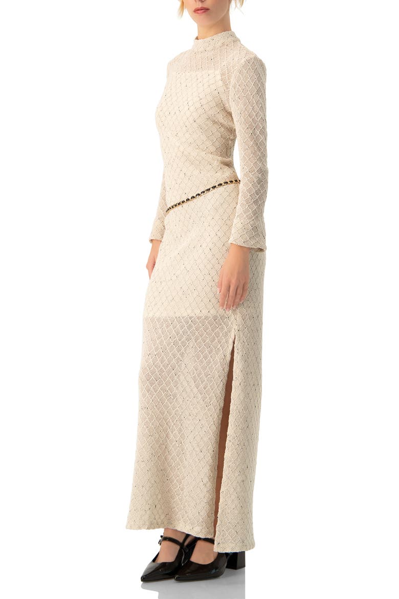 High Neck Knitted Long Dress, Alternate, color, Natural