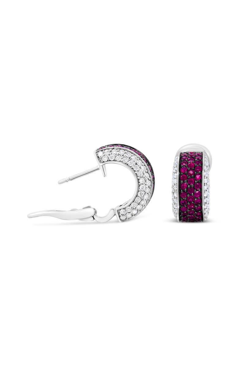 Haus of Brilliance 18K Gold & Black Rhodium Plated 3/4 Ctw Diamonds & Red Ruby Huggie Hoop Earrings, Alternate, color, White