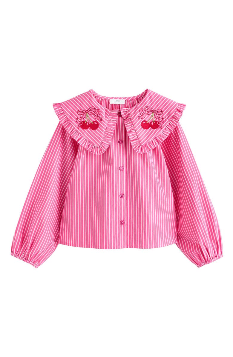NEXT Kids' Cherry Ruffle Collar Cotton Top, Main, color, Pink