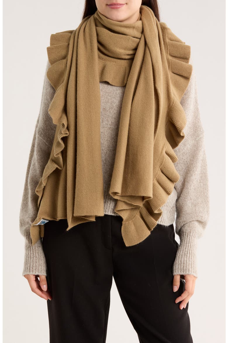 Ruffle Trim Cashmere Wrap Scarf, Main, color, INCENSE