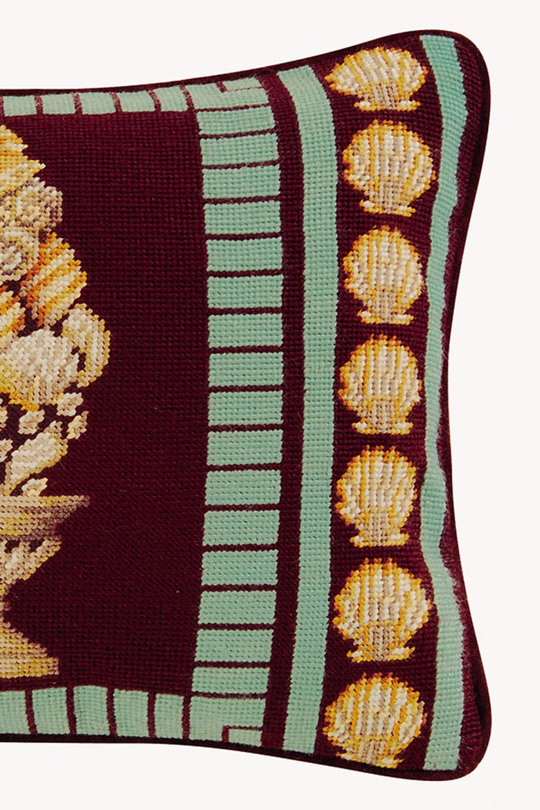 Seashell Topiary Needlepoint Pillow, 14" x 18", Alternate, color, Red