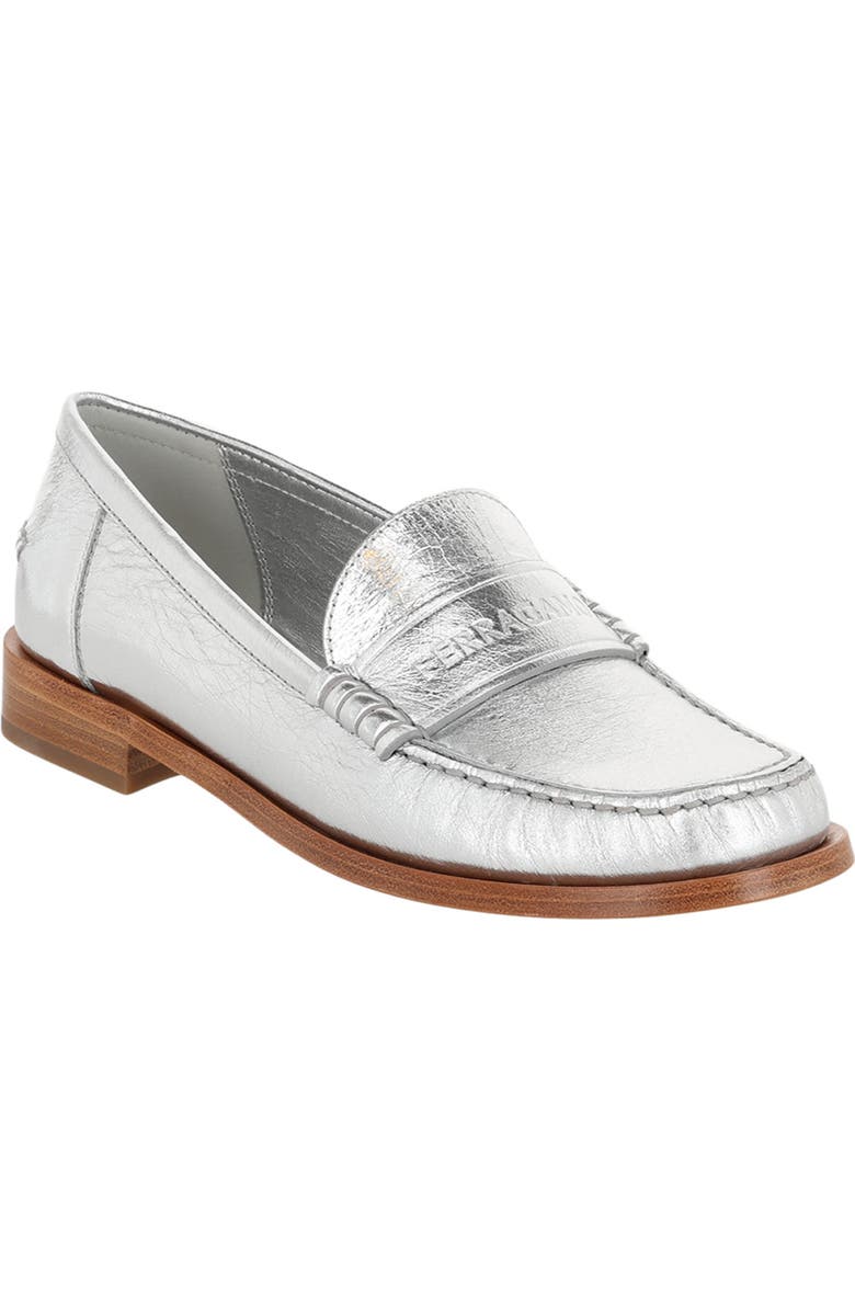 FERRAGAMO Logo Debossed Loafer, Main, color, Silver