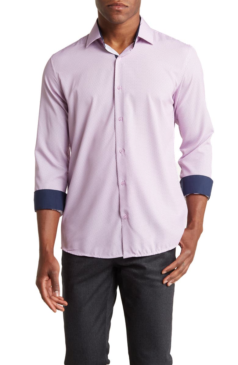 Azaro Uomo Slim Fit Dot Print Performance Dress Shirt, Main, color, 