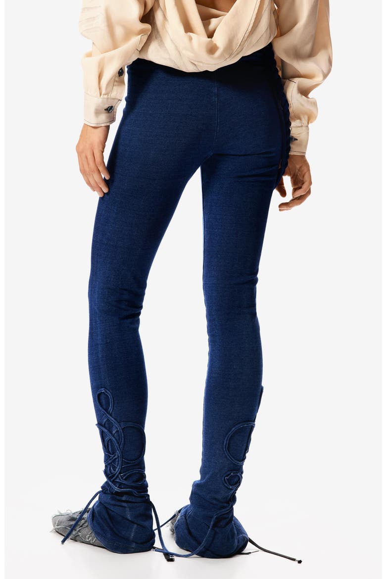 Tie Hem Detail Stretch Cotton Knit Pants, Alternate, color, NAVY BLUE