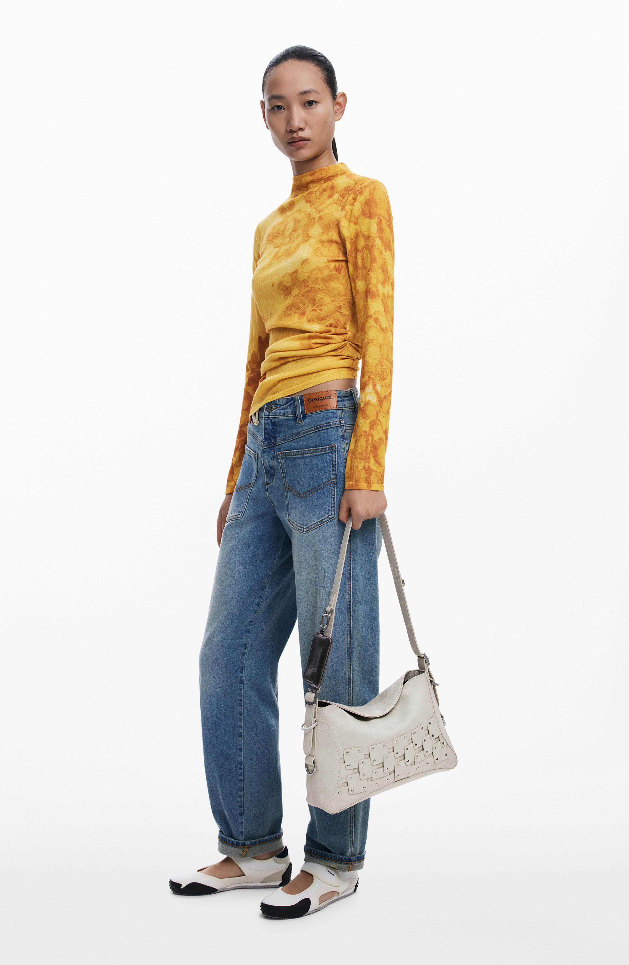 Desigual Stud Detail Shoulder Bag, Alternate, color, Light Gray