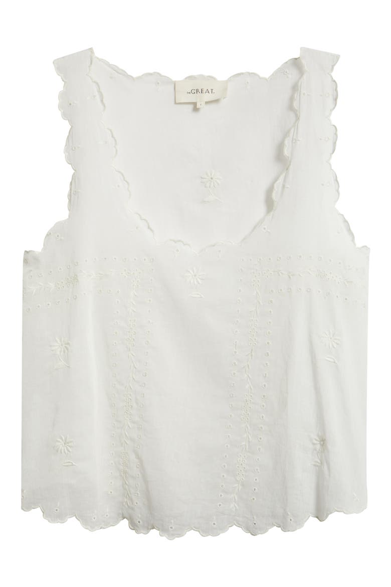 The Eyelet Embroidered Scallop Trim Cotton Tank, Alternate, color, WHITE