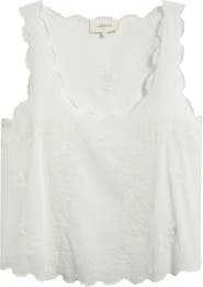 THE GREAT. The Eyelet Embroidered Scallop Trim Cotton Tank