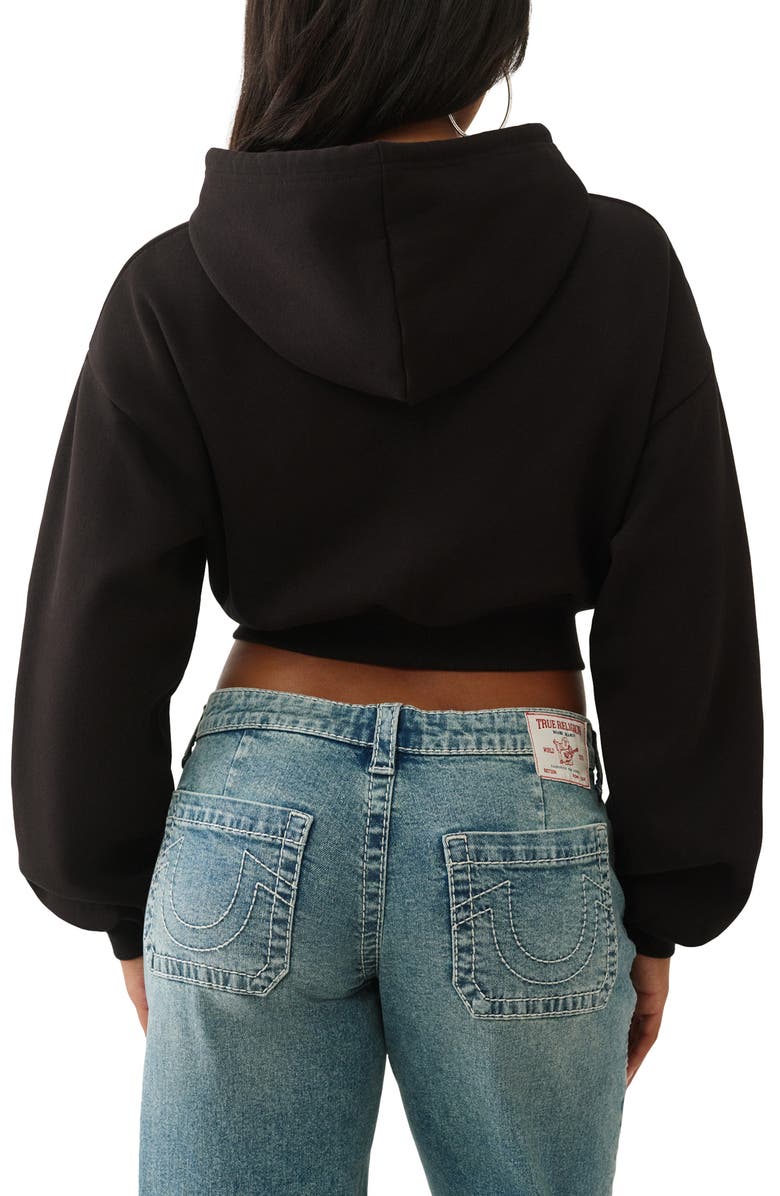 True Religion Crystal Crop Cotton Blend Hoodie, Alternate, color, Jet Black