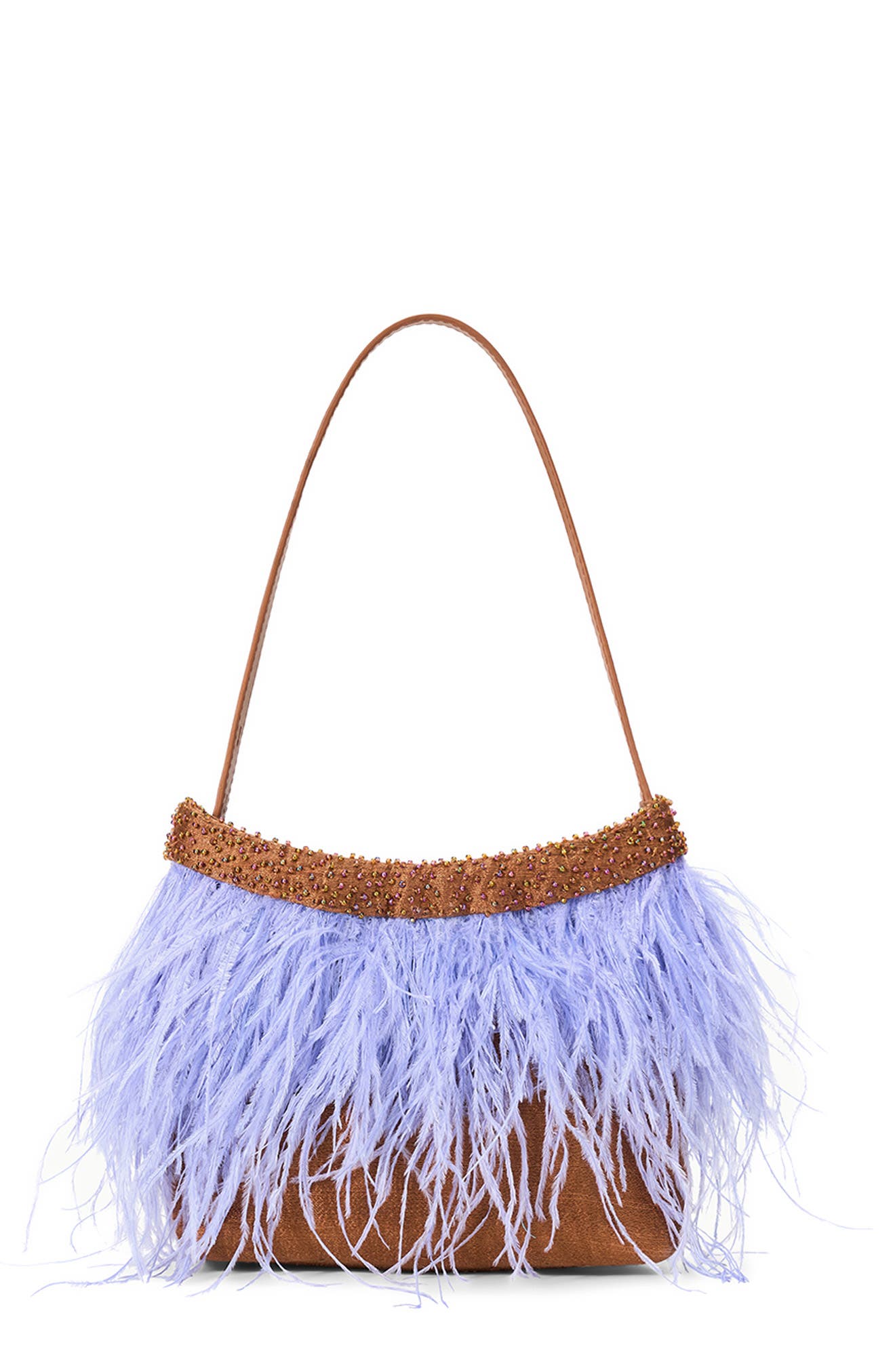 Winslow Feather Trim Leather Shoulder Bag, Main, color, BRONZE/ CIELO