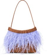 STAUD Winslow Feather Trim Leather Shoulder Bag