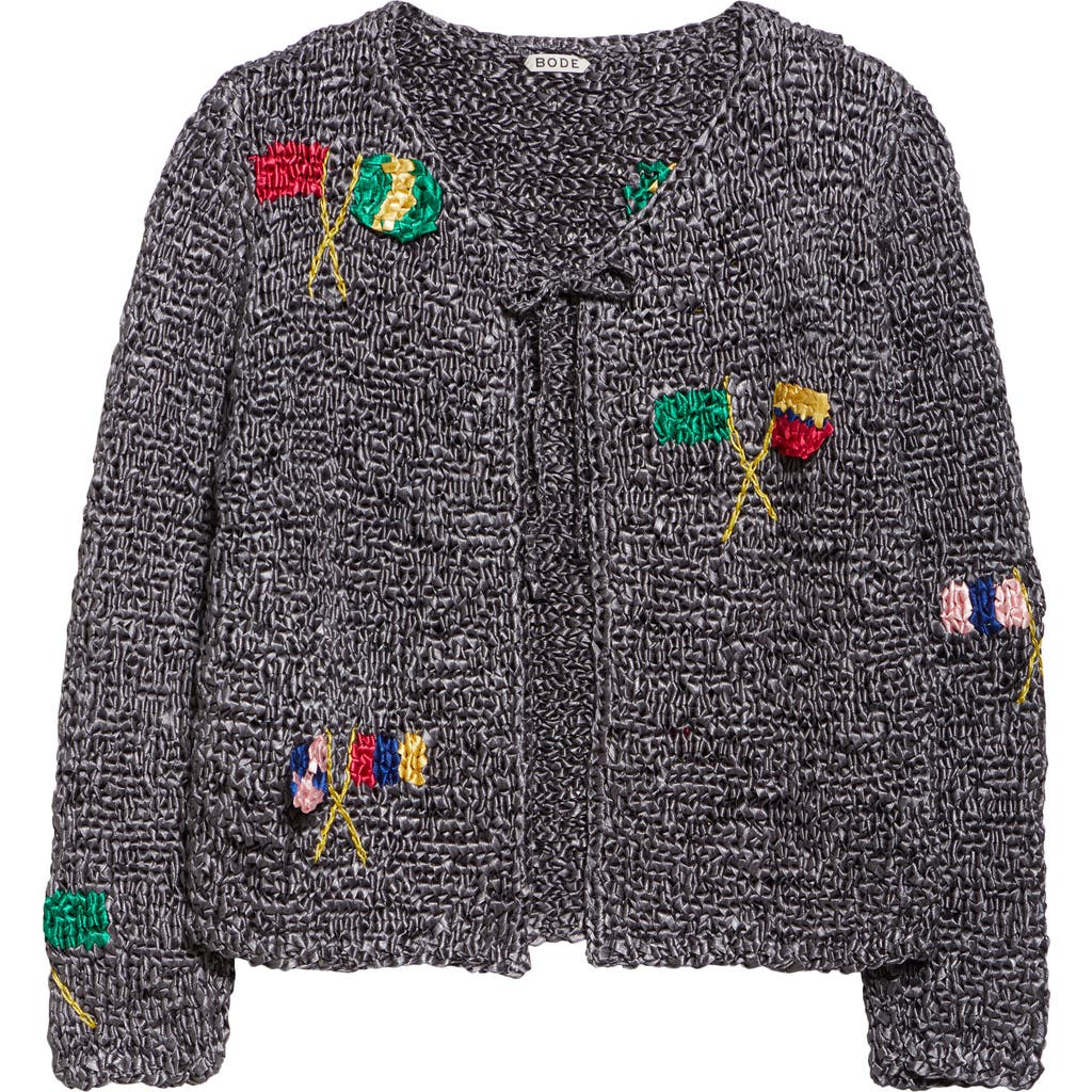 Shop Bode Promenade Crochet Cardigan In Grey Multi