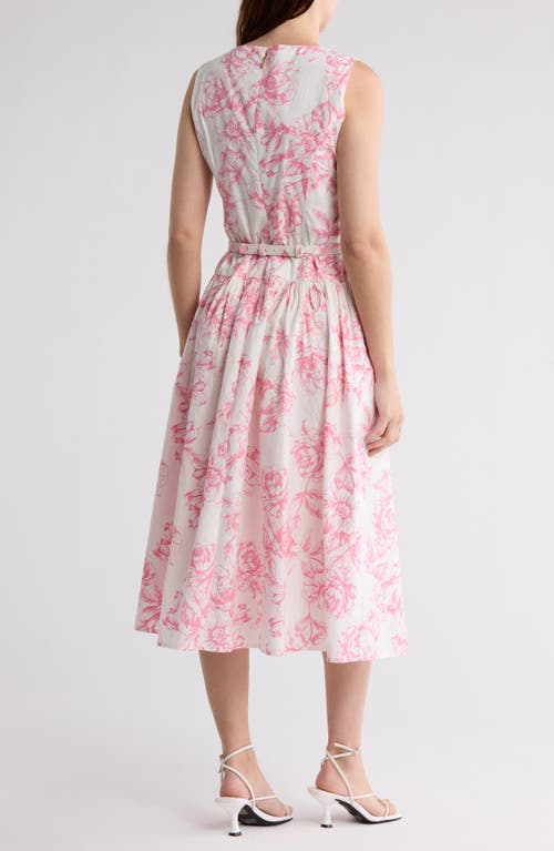 Shop Karl Lagerfeld Paris Floral Sleeveless Cotton Fit & Flare Midi Dress In Soft White Pink Sherbet Multi