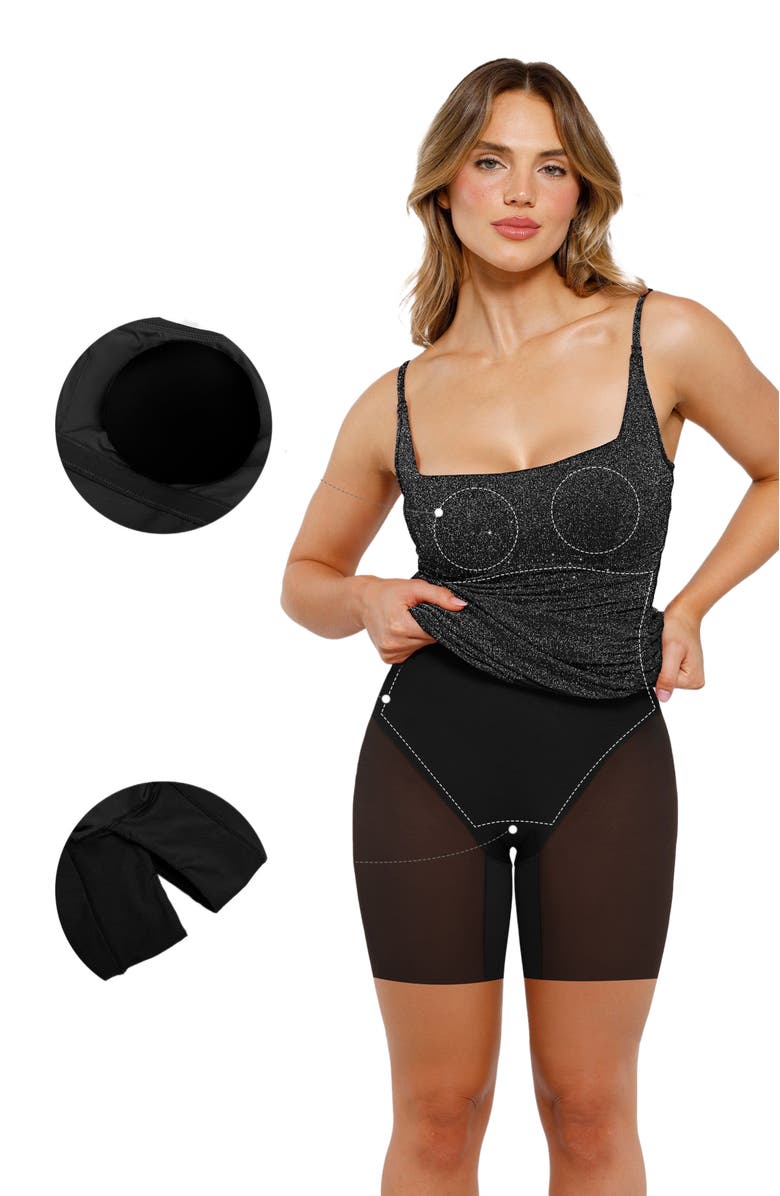 Popilush Shapewear Metallic Knit Bodycon Sculpting Midi Slip Dress, Alternate, color, Sparkly Black