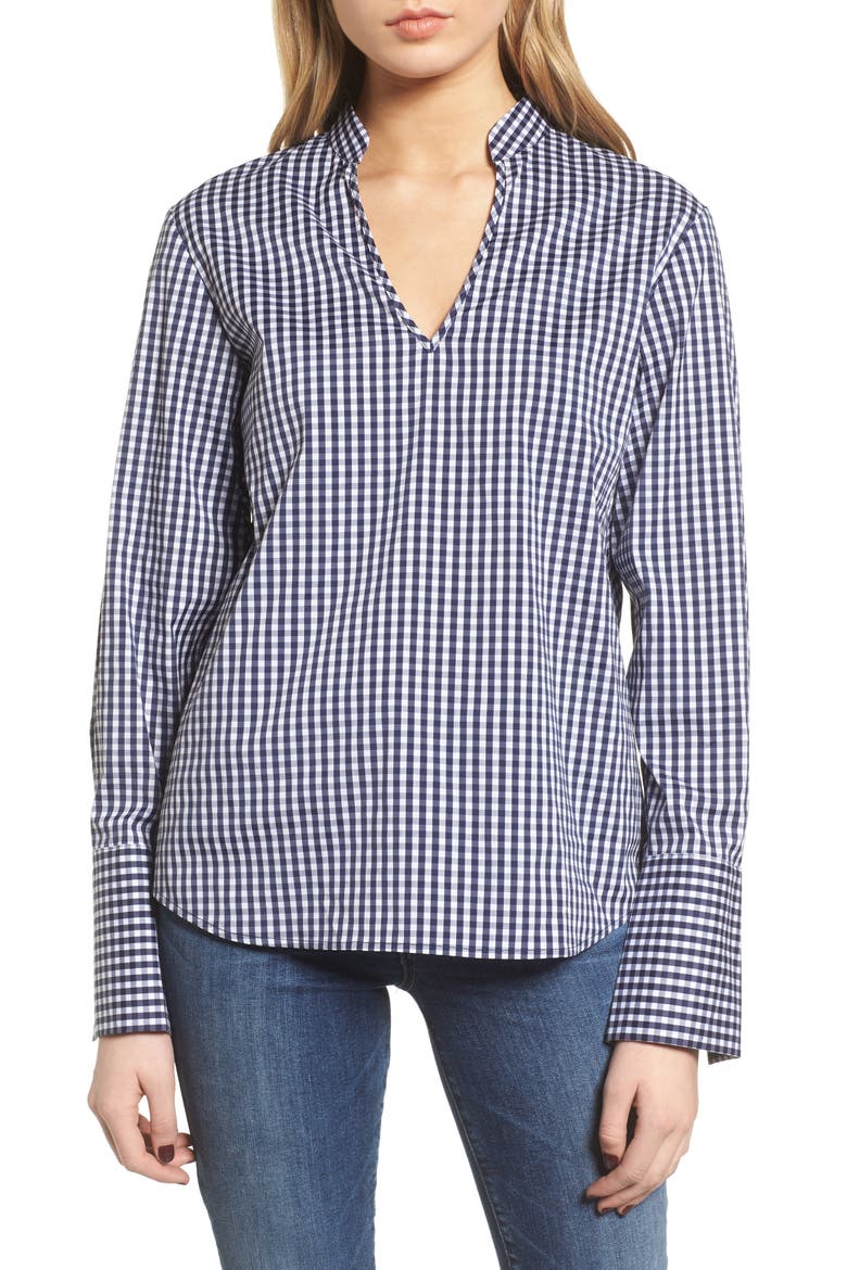 Gingham Open Back Top, Main, color, NAVY EVENING/ WHITE GINGHAM