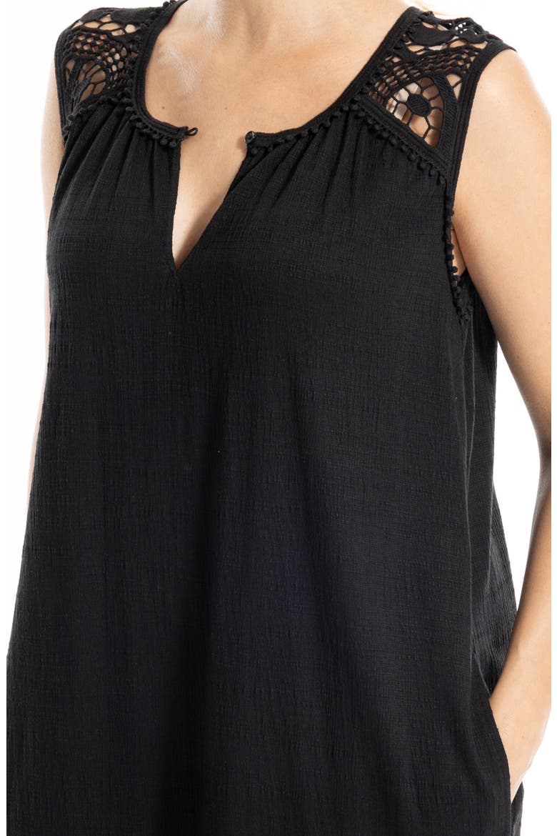 Lace Trim Sleeveless Trapeze Dress, Alternate, color, BLACK-BLACK